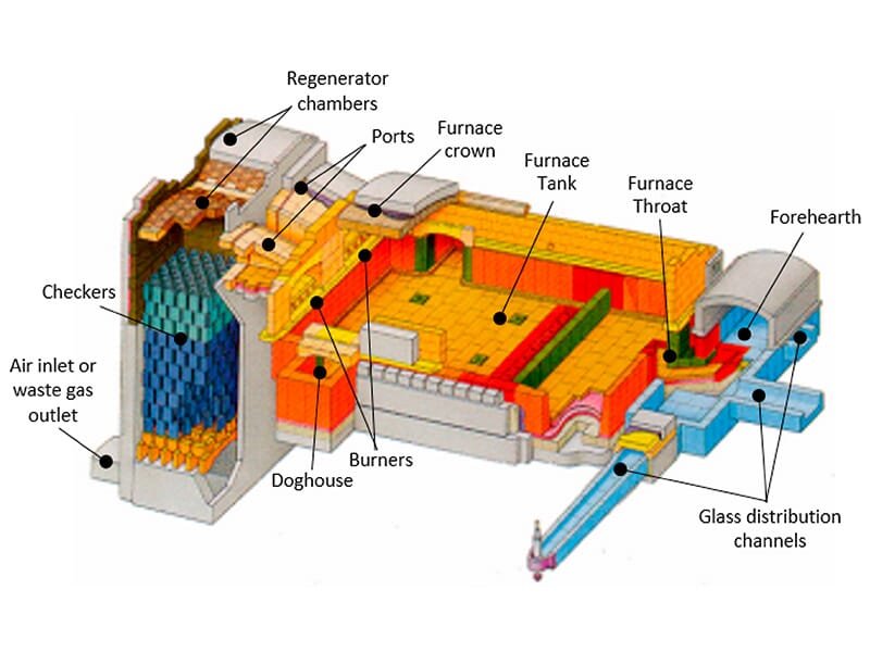 structure of glass melting furnace